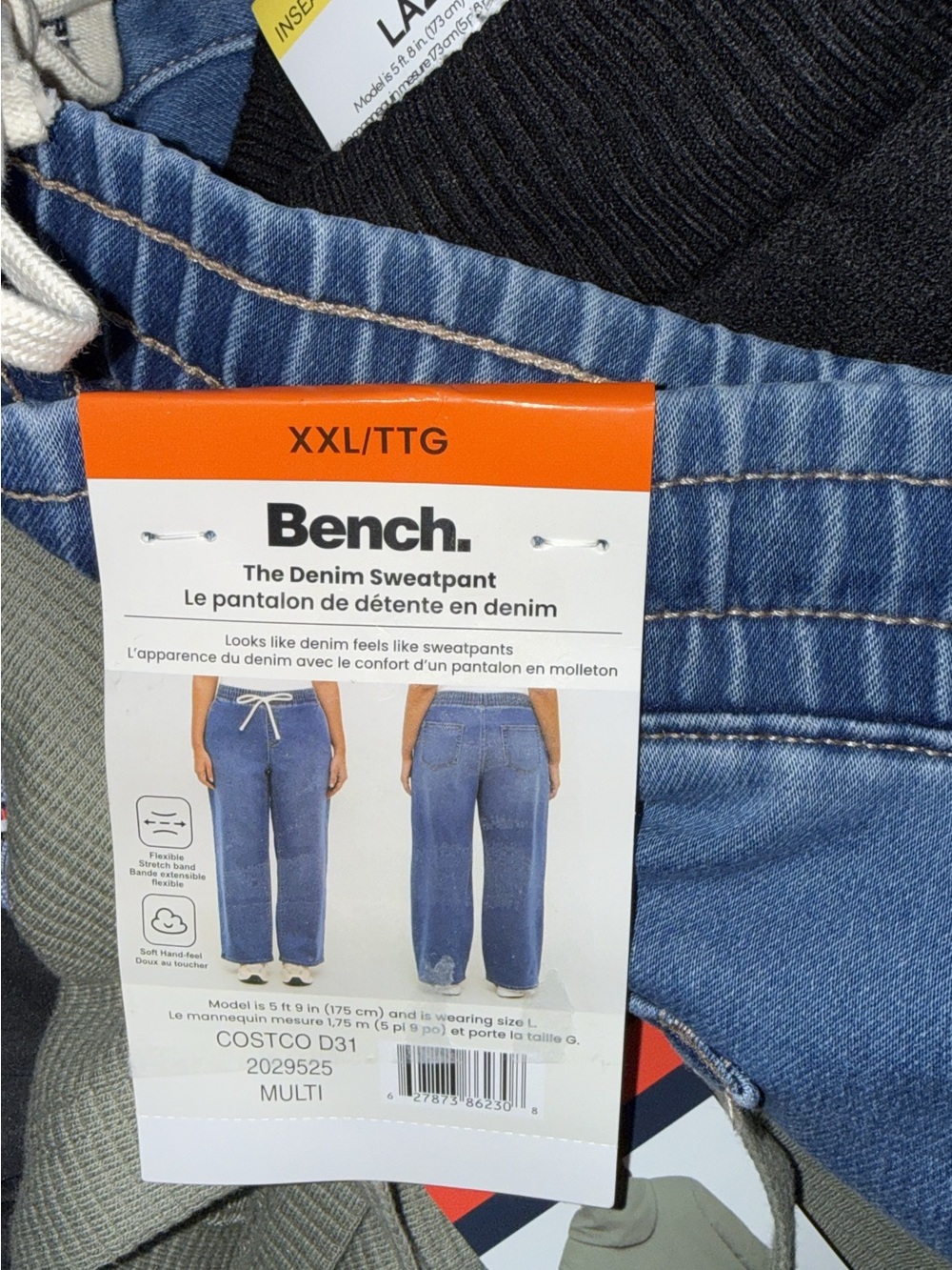 Bench Men's Blue Denim-Look Relaxed Jeans Sweatpant
